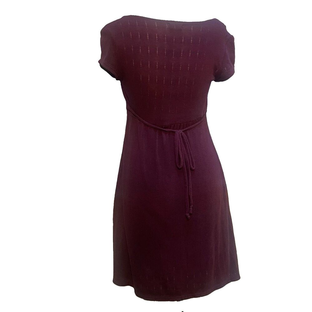VTG Ruby Rox Y2K Burgundy Knit Empire Waist Babydoll Mini Dress Tie Sz S Gilmore - Picture 2 of 10